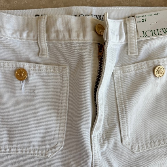 J Crew White Sailor Mid Rise Relaxed Demi Boot Jean Womens Size 27 Gold Buttons - Picture 7 of 16
